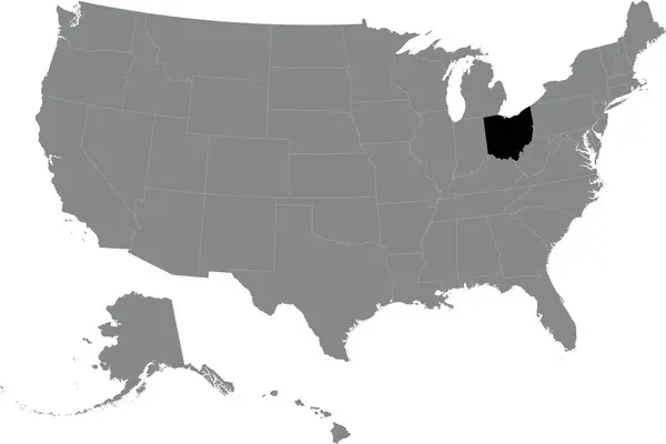 ブラック Cmyk 透明な背景にアメリカ合衆国の詳細な灰色の空白の政治マップ内のOhioの連邦地図 — ストックベクタ