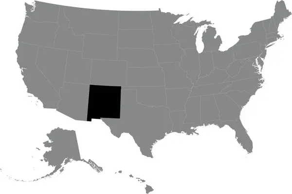 New Mexico的黑色Cmyk联邦地图 位于美利坚合众国详细的灰色空白政治地图内 背景透明 — 图库矢量图片