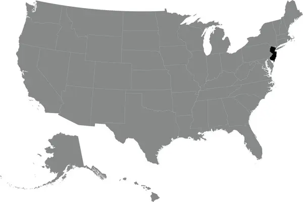 Svart Cmyk Federal Karta Över New Jersey Inuti Detaljerad Grå — Stock vektor
