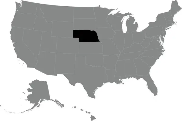 ブラック Cmyk 透明な背景でアメリカ合衆国の詳細な灰色の空白の政治マップ内のNebraskaの連邦地図 — ストックベクタ
