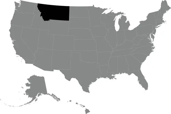 透明な背景でアメリカ合衆国の詳細な灰色の空白の政治地図の中のMontanaの黒Cmyk連邦地図 — ストックベクタ