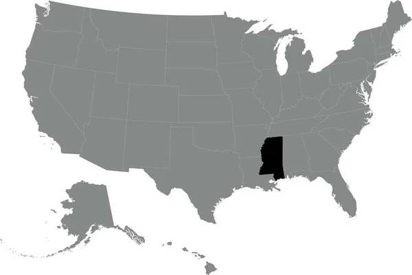 Siyah Cmyk Mississippi Federal Haritası Amerika Birleşik Devletleri Nin Şeffaf — Stok Vektör