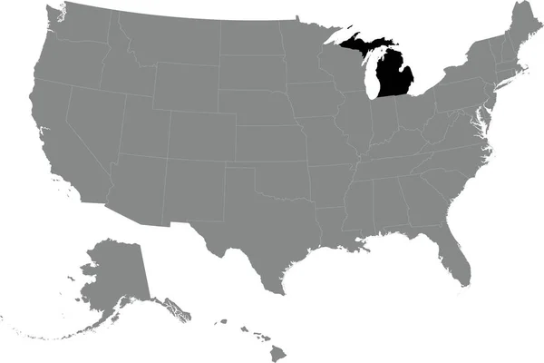 透明な背景でアメリカ合衆国の詳細な灰色の空白の政治マップの中のMichiganの黒Cmyk連邦地図 — ストックベクタ