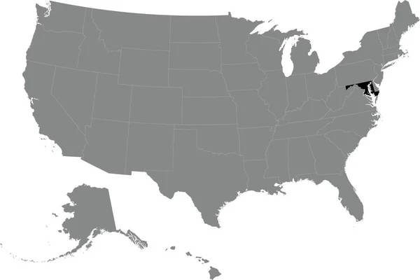 Mappa Federale Cmyk Nera Maryland All Interno Della Dettagliata Mappa — Vettoriale Stock