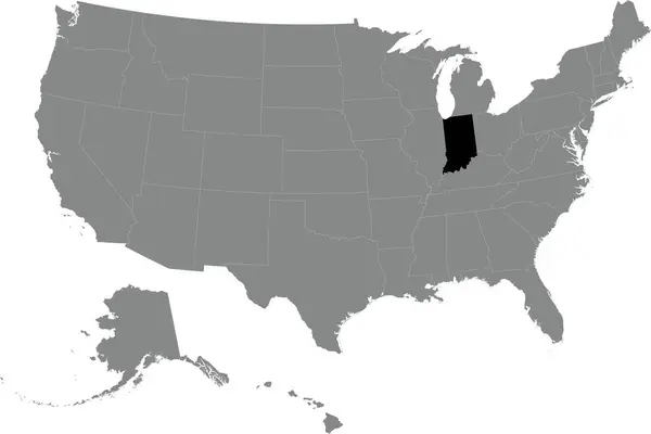 Czarna Mapa Federalna Cmyk Indiana Wewnątrz Szczegółowej Szarej Czystej Politycznej — Wektor stockowy