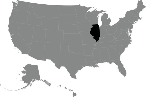 透明背景下美利坚合众国灰色详细空白政治地图内的Illinois黑色Cmyk联邦地图 — 图库矢量图片