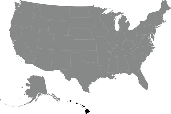 透明背景下的美利坚合众国灰色详细空白政治地图内的Hawaii黑色Cmyk联邦地图 — 图库矢量图片