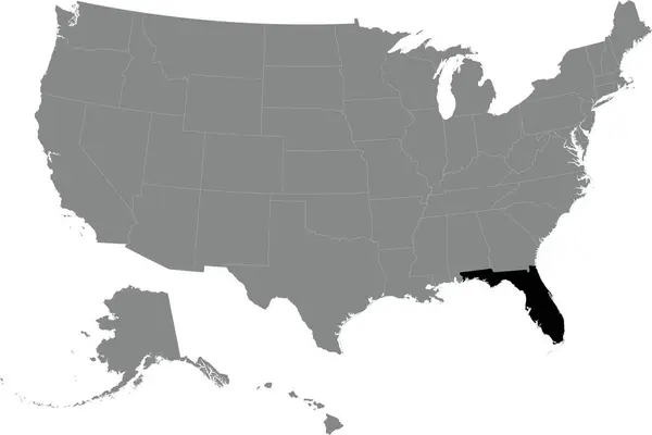 透明背景下美利坚合众国灰色详细空白政治地图内的Florida黑色Cmyk联邦地图 — 图库矢量图片