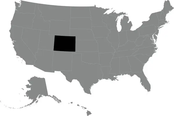 透明背景下美利坚合众国灰色详细空白政治地图内的Colorado黑色Cmyk联邦地图 — 图库矢量图片