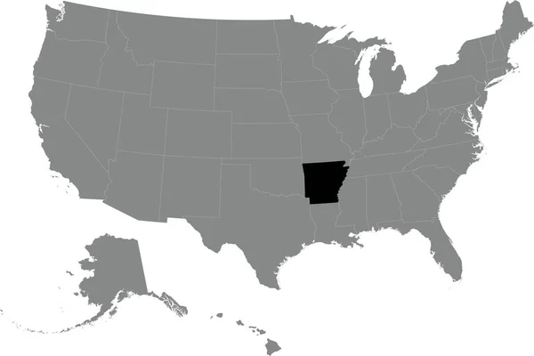 ブラックCmyk アメリカ合衆国の詳細な灰色の空白の政治地図の中のArkansasの連邦地図は 透明な背景で — ストックベクタ