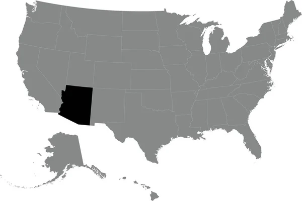 ブラック Cmyk アリゾナの連邦地図 アメリカ合衆国の詳細な灰色の空白の政治マップ 透明な背景 — ストックベクタ