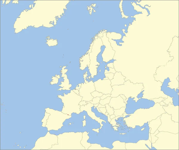 Красный Cmyk Национальная Карта Andorra Внутри Детализированного Бежевого Пустой Политической — стоковый вектор