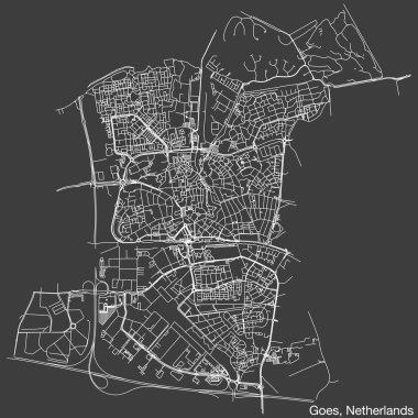 Hollanda 'nın GOES kentinin elle çizilmiş yol haritası, sağlam yol çizgileri ve klasik arka planda isim etiketi bulunan NETHERLANDS