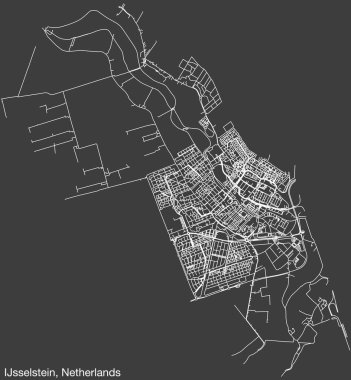 Hollanda 'nın IJSSELSTEIN, NETHERLANDS kentinin klasik arka plan üzerinde sağlam yol çizgileri ve isim etiketi bulunan el yapımı şehir yolları haritası