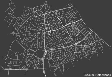 Hollanda 'nın BUSSUM, NETHERLANDS kentinin klasik arka plan üzerinde sağlam yol çizgileri ve isim etiketine sahip elle çizilmiş yol haritası
