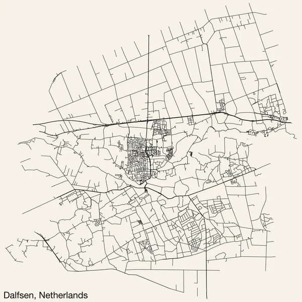 Hollanda 'nın DALFSEN, NETHERLANDS kentinin klasik arka plan üzerinde sağlam yol çizgileri ve isim etiketine sahip elle çizilmiş yol haritası