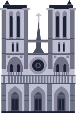 NOTRE DAME DE PARIS 'in Fransız tarihi anıtının basit renkli düz çizimi, PARIS