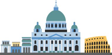 İtalya 'nın Roma, İtalya' nın gökyüzü manzarasının basit renkli düz çizimi