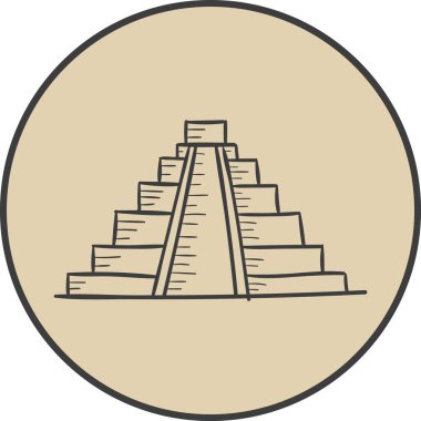 KUKULCAN TEMPLE, CHICHEN ITZA 'nın Meksika tarihi eser sembolünün basit bej rengi çizimi