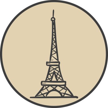 Fransız tarihi simgesi EIFFEL TowER 'ın simgesi PARIS' in basit bej rengi çizimi.