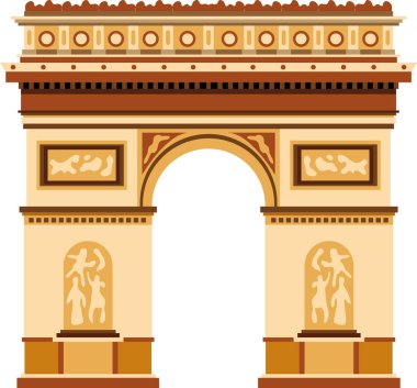 ARC DE TRIOMPHE DE L 'ToILE, PARIS' in Fransız tarihi anıtının basit renkli düz çizimi