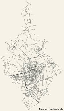 Hollanda 'nın NUENEN, NETHERLANDS kentinin elle çizilmiş yol haritası ve klasik arka planda isim etiketi