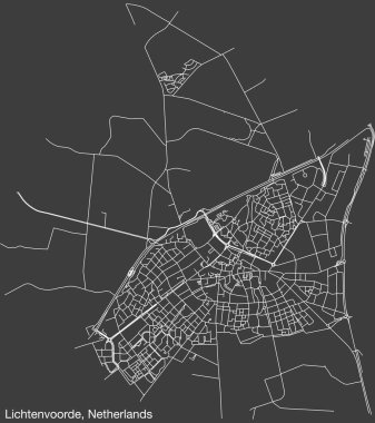 Hollanda 'nın LICHTENVOORDE, NETHERLANDS kentinin klasik arka plan üzerinde sağlam yol çizgileri ve isim etiketine sahip elle çizilmiş yol haritası