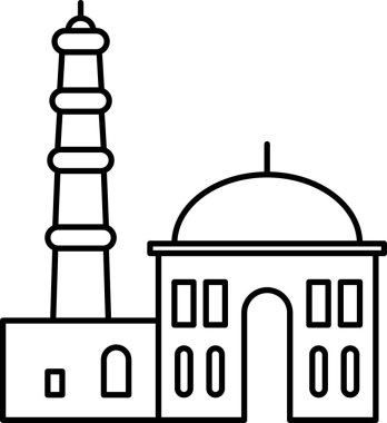 QUTAB MINAR, NEW DELHI Hint tarihi eser düz siyah çizim