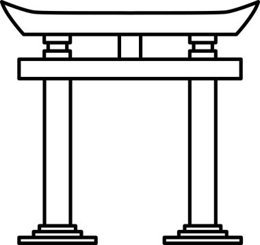 Japon tarihi anıtının basit siyah düz çizimi TORII Kapısı, JAPONYA