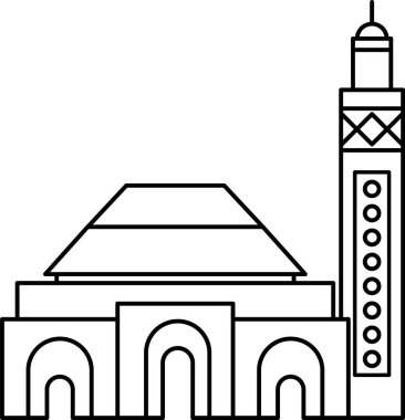 HASSAN II MOSQUE, CASABLANCA 'nın Fas tarihi anıtının basit siyah düz çizimi
