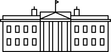 Beyazların Evi, WASHINGTON, DC 'nin Amerikan tarihi anıtının basit siyah düz çizimi..