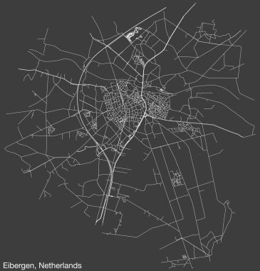 Hollanda 'nın EIBERGEN, NETHERLANDS kentinin klasik arka plan üzerinde sağlam yol çizgileri ve isim etiketine sahip elle çizilmiş yol haritası