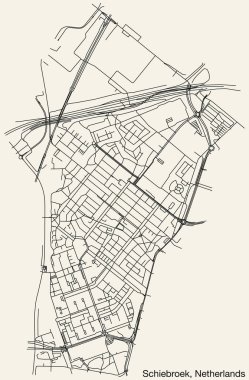 Hollanda 'nın SCHIEBROEK kenti, NETHERLANDS' in klasik arka plan üzerinde sağlam yol çizgileri ve isim etiketine sahip elle çizilmiş yol haritası