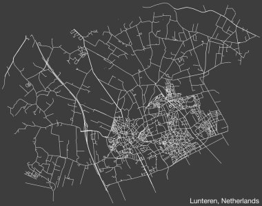 Hollanda 'nın LUNTEREN, NETHERLANDS kentinin klasik arka plan üzerinde sağlam yol çizgileri ve isim etiketine sahip elle çizilmiş yol haritası