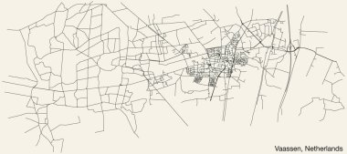 Hollanda 'nın VAASSEN, NETHERLANDS kentinin klasik arka plan üzerinde sağlam yol çizgileri ve isim etiketine sahip elle çizilmiş yol haritası