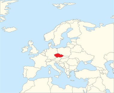 Kırmızı CMYK CZECHIA ulusal haritası Winkel Üçlü projeksiyonu kullanılarak Avrupa kıtasının basitleştirilmiş bej boş siyasi haritası