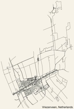 Hollanda 'nın VRIEZENVEEN, NETHERLANDS kentinin klasik arka plan üzerinde sağlam yol çizgileri ve isim etiketine sahip elle çizilmiş yol haritası