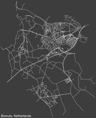 Hollanda 'nın BORCULO, NETHERLANDS kentinin klasik arka plan üzerinde sağlam yol çizgileri ve isim etiketine sahip elle çizilmiş yol haritası