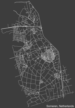 Hollanda 'nın SOMEREN, NETHERLANDS kentinin klasik arka plan üzerinde sağlam yol çizgileri ve isim etiketine sahip elle çizilmiş yol haritası