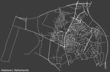 Hollanda 'nın HALSTEREN, NETHERLANDS kentinin klasik arka plan üzerinde sağlam yol çizgileri ve isim etiketine sahip elle çizilmiş yol haritası