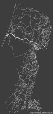 Hollanda 'nın BLOEMENDAAL, NETHERLANDS kentinin klasik arka plan üzerinde sağlam yol çizgileri ve isim etiketine sahip elle çizilmiş yol haritası