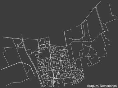 Hollanda 'nın BURGUM, NETHERLANDS kentinin klasik arka plan üzerinde sağlam yol çizgileri ve isim etiketine sahip elle çizilmiş yol haritası