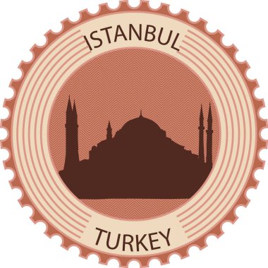 HAGIA SOPHIA MOSQUE 'nin ünlü simgesi ve Türkiye' nin ISTANBUL, TURKEY kentinin simgesi olan düz renkli ayrıntılı mühür (pul)