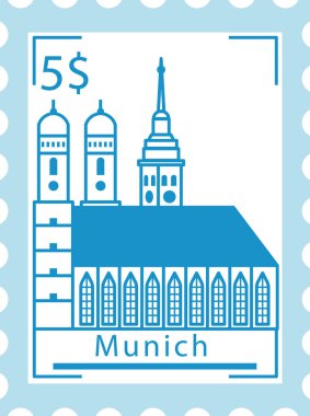 FRAUENKIRCHE Katedrali 'nin ünlü simgesi ve Alman şehri MÜZİK' in sembolü olan düz mavi kart damgası.