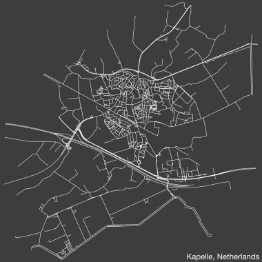Hollanda 'nın KAPELLE, NETHERLANDS kentinin klasik arka plan üzerinde sağlam yol çizgileri ve isim etiketine sahip elle çizilmiş yol haritası
