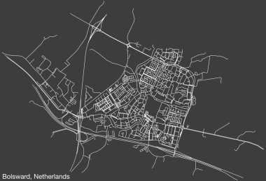 Hollanda 'nın BOLSVARD, NETHERLANDS kentinin klasik arka plan üzerinde sağlam yol çizgileri ve isim etiketine sahip elle çizilmiş yol haritası