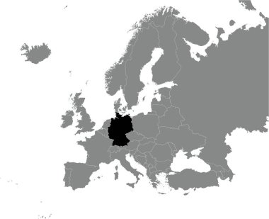 Siyah CMYK GERMANY ulusal haritası Mercator projeksiyonu kullanılarak şeffaf arkaplan üzerinde Avrupa kıtasının ayrıntılı gri boş siyasi haritası