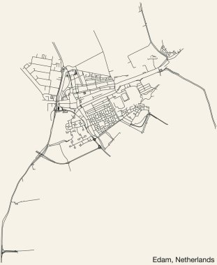 Hollanda 'nın EDAM, NETHERLANDS kentinin elle çizilmiş yol haritası ve klasik arka planda isim etiketi
