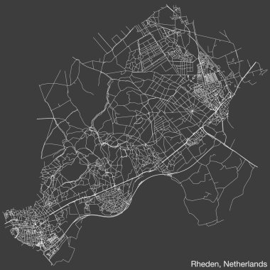 Hollanda 'nın RHEDEN, NETHERLANDS kentinin klasik arka plan üzerinde sağlam yol çizgileri ve isim etiketine sahip elle çizilmiş yol haritası