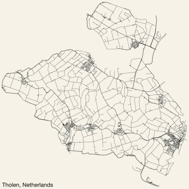 Hollanda 'nın ThOLEN, NETHERLANDS kentinin elle çizilmiş yol haritası ve klasik arka planda isim etiketi